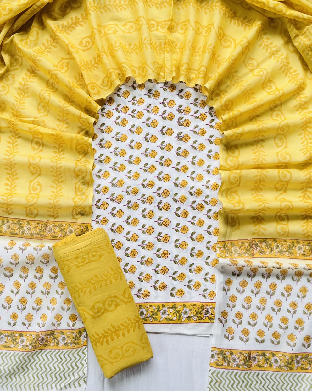 Pure Soft Cotton Hand Block Printed Suit Set With Cotton Dupatta