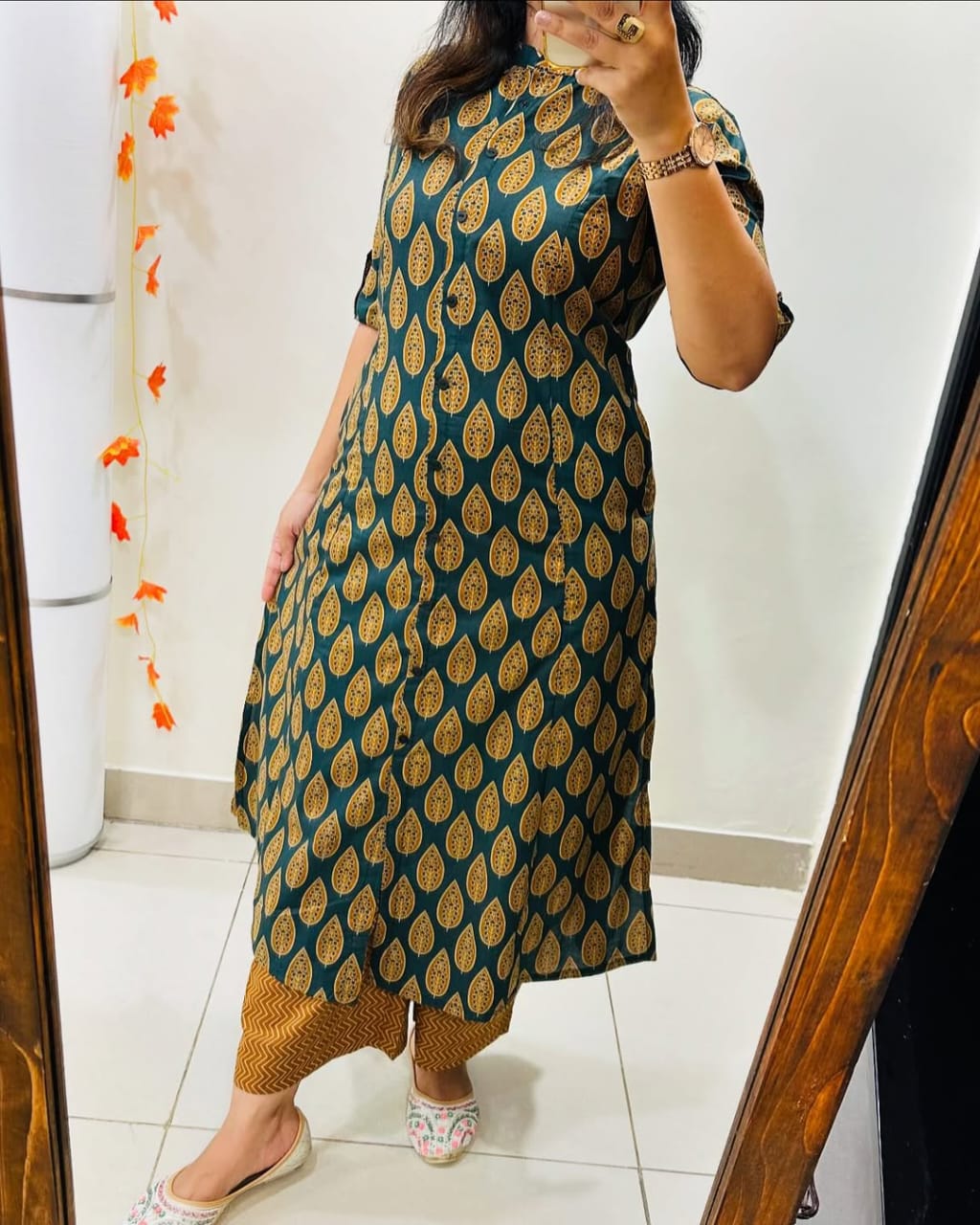 Premium Floral Fine Cotton Printed A-Line Pattern Kurti-Palazzo Set