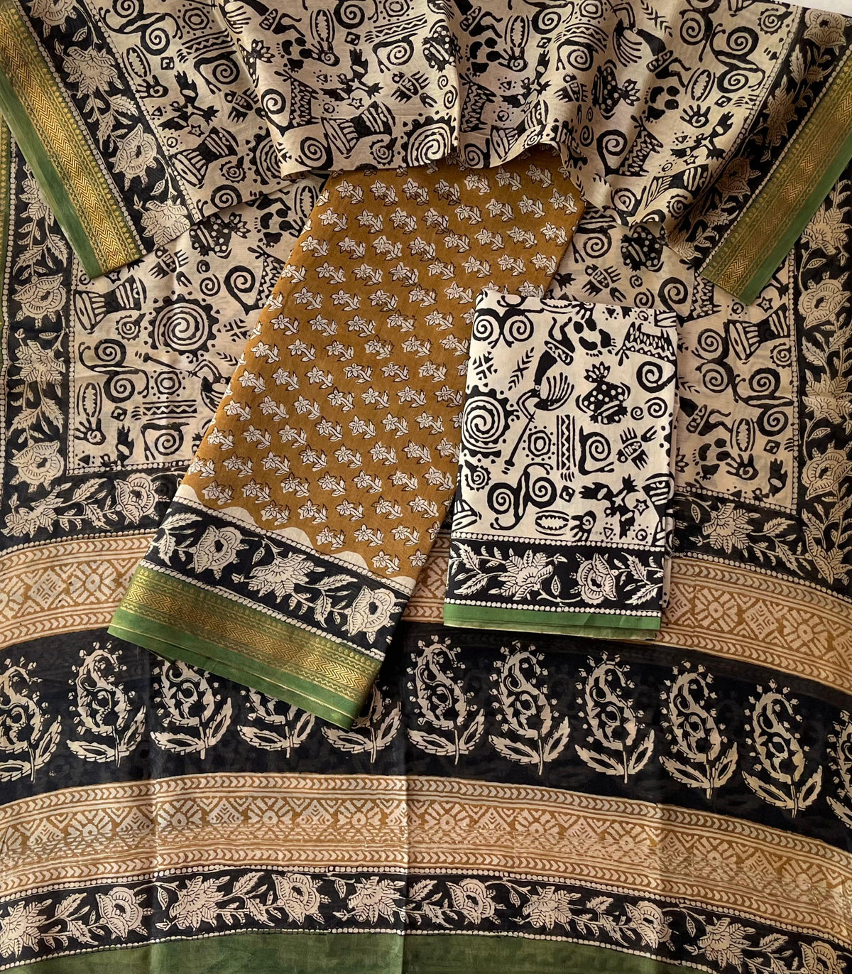 Premium Designer Handblock Printed Maheshwari Silk Suit Set