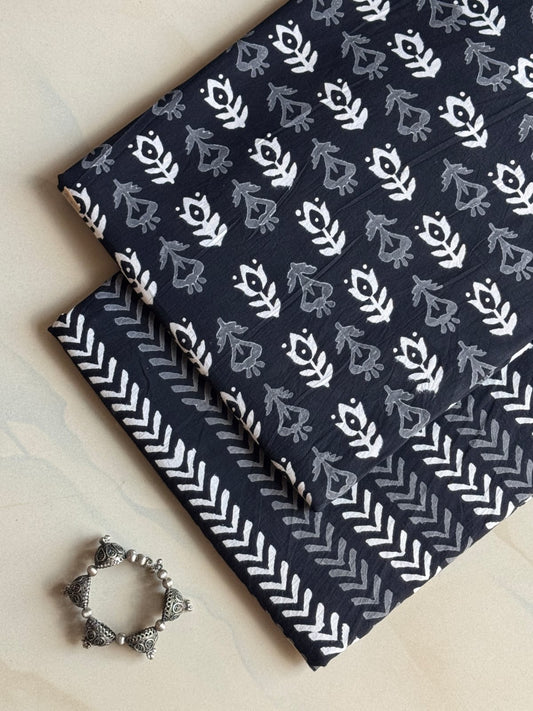 Pure Soft Cotton Handblock Printed 2PC Top-Bottom Suit Set (2.50 Meter Each)