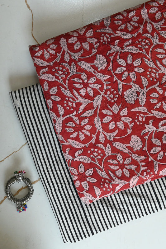 Pure Soft Cotton Handblock Printed 2PC Top-Bottom Suit Set (2.50 Meter Each)
