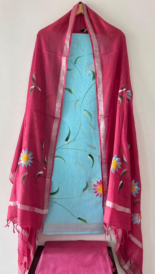 Premium Cotton Linen Hand Block Printed Cotton Linen Suit Set