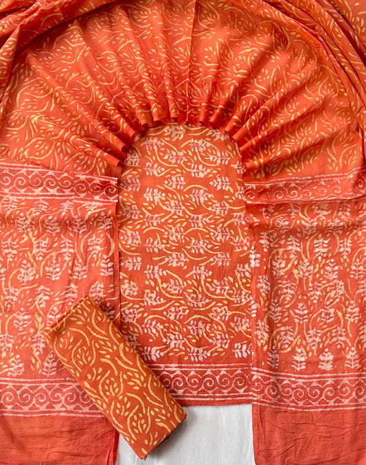 Pure Soft Cotton Hand Block Printed Suit Set With Cotton Dupatta