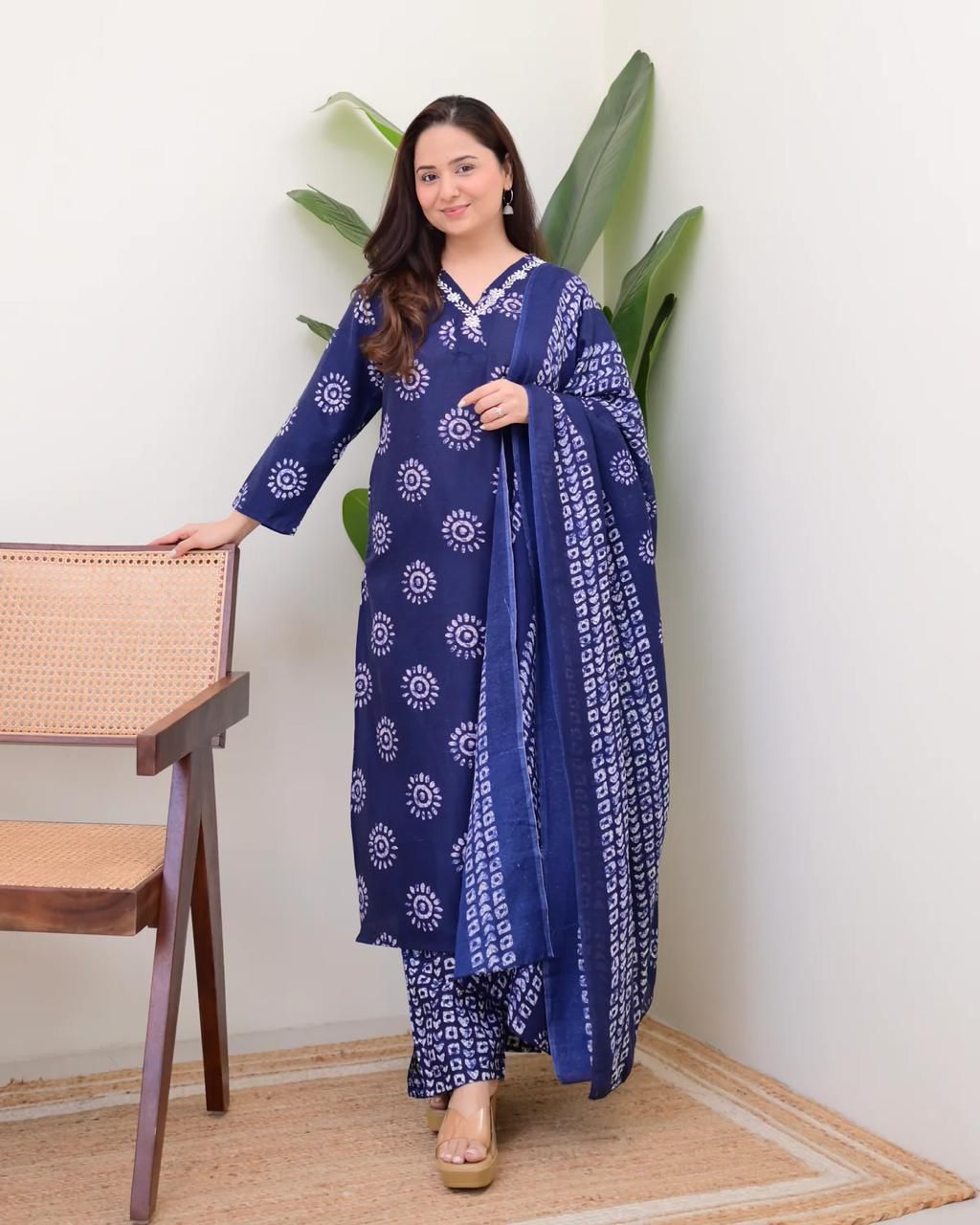 Pure Cotton Kurti Pant Set With Cotton Sequence Work