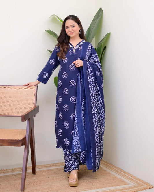 Pure Cotton Kurti Pant Set With Cotton Sequence Work