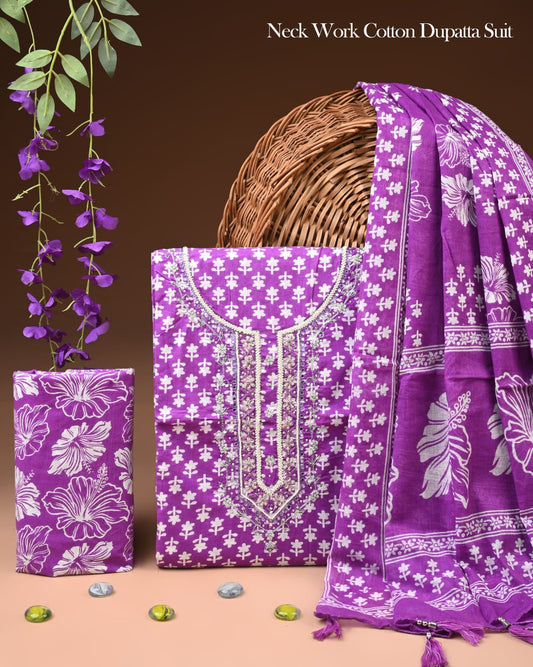 Premium Gota Patti Work Cotton Suit Set With Chiffon Dupatta