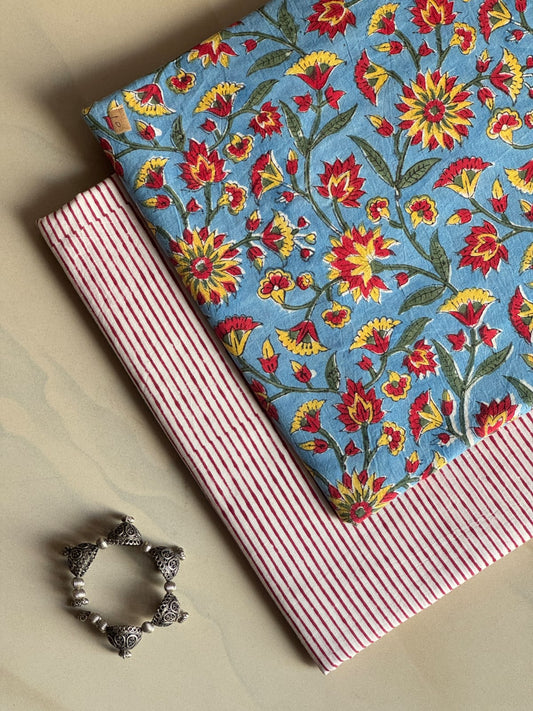 Pure Soft Cotton Handblock Printed 2PC Top-Bottom Suit Set (2.50 Meter Each)