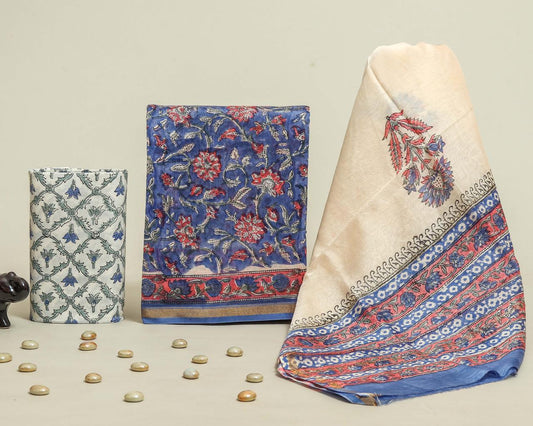 Designer Handblock Printed Chanderi Silk Suit Set