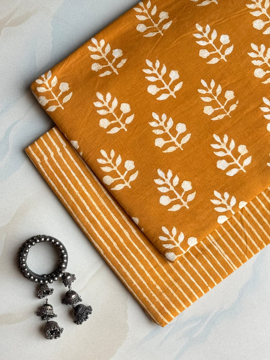 Pure Soft Cotton Handblock Printed 2PC Top-Bottom Suit Set (2.50 Meter Each)