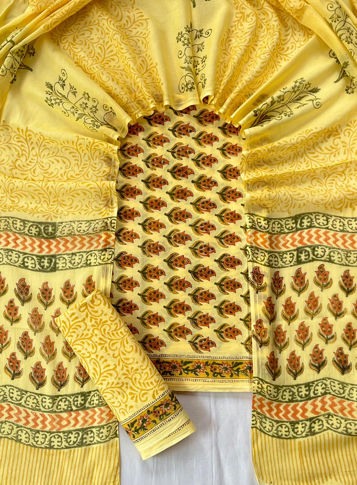 Pure Soft Cotton Hand Block Printed Suit Set With Cotton Dupatta