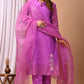 Elegant Coral Chanderi Silk Hand-Embroidered Suit Set with Dupatta