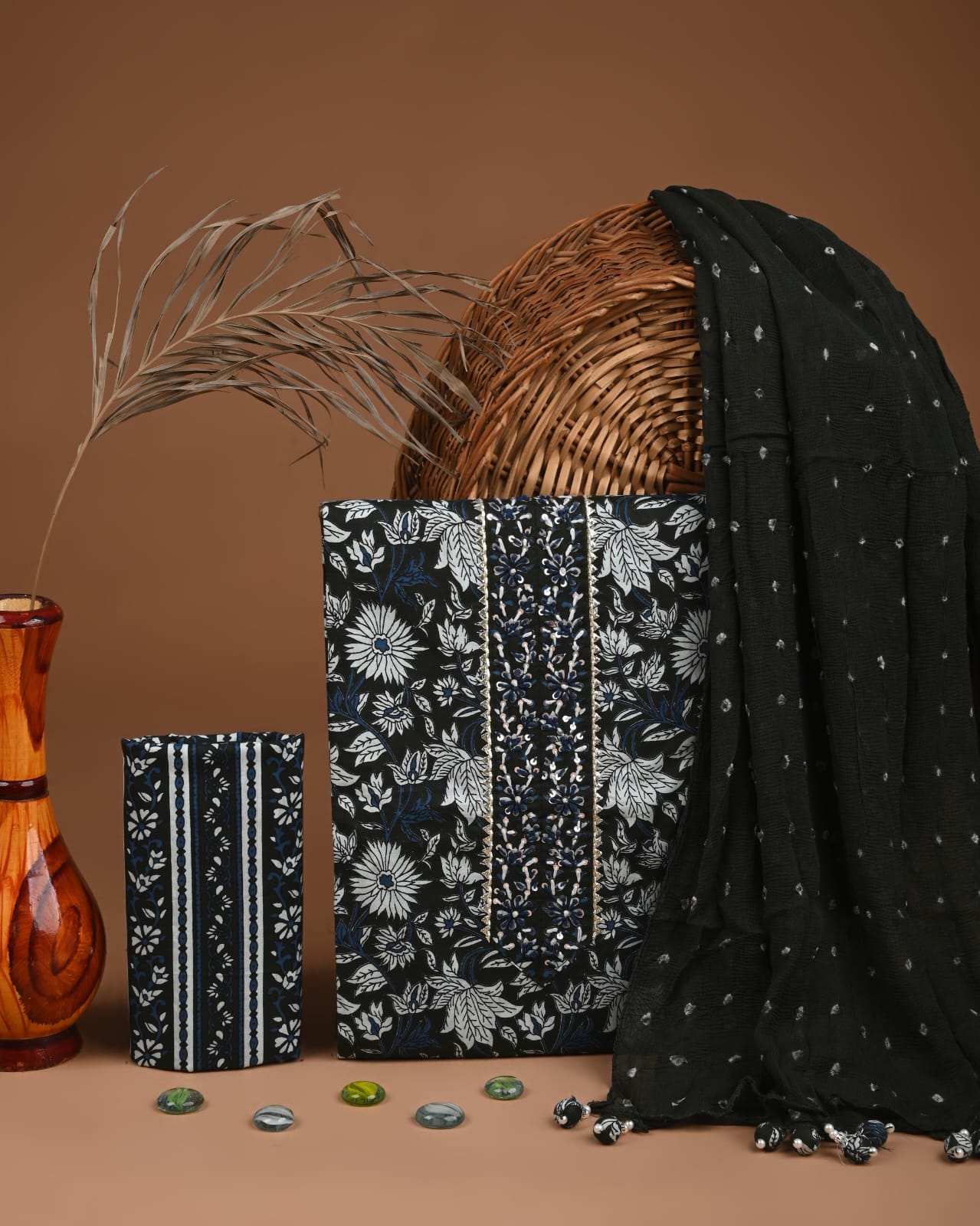 Premium Gota Patti Work Cotton Suit Set With Chiffon Dupatta