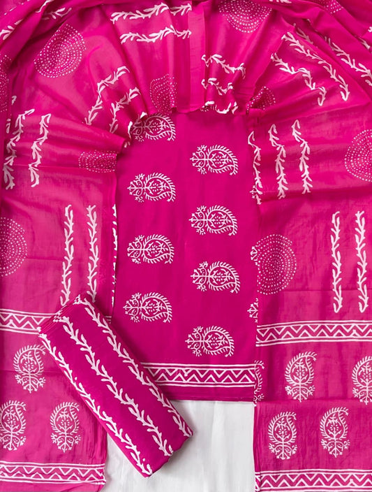 Pure Soft Cotton Hand Block Printed Suit Set With Cotton Dupatta