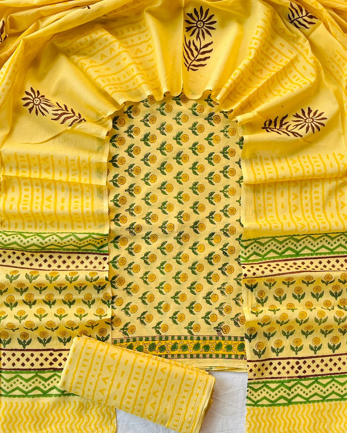 Pure Soft Cotton Hand Block Printed Suit Set With Cotton Dupatta