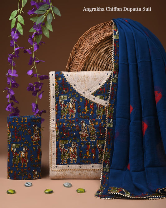Premium Gota Patti Work Cotton Suit Set With Chiffon Dupatta